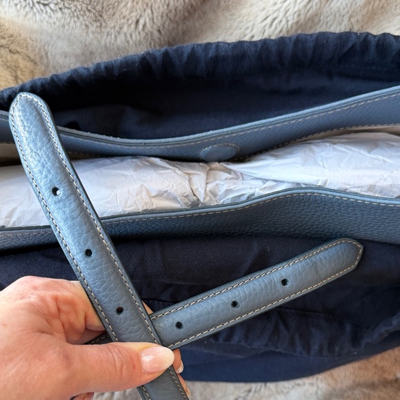 Aspinal of London Heritage Blue Pebble Leather Hobo Tote Bag - Picture 16 of 16